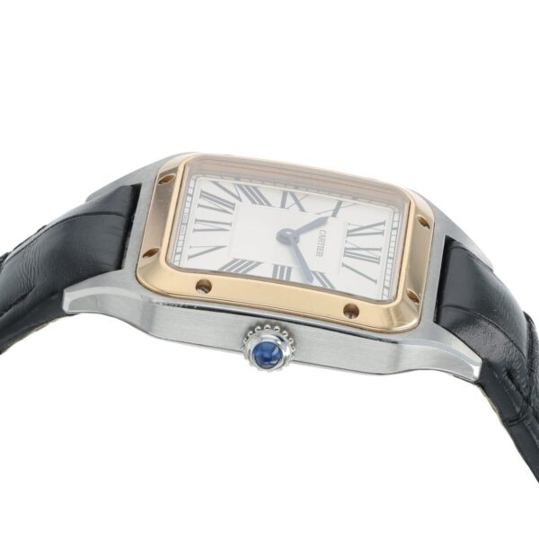 57_00448fd0-2874-4886-a79e-dddc5683c0cc Cartier Santos Dumont Silver Dial Rose Gold & Steel 27.5mm Quartz Watch W2SA0012