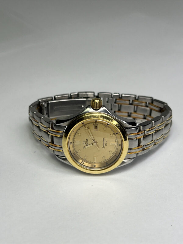 57_0c3dd077-7d40-4832-9194-b00eab921786 29mm OMEGA Seamaster 120M Steel 18K Gold Bezel Quartz Women’s Date Watch – READ