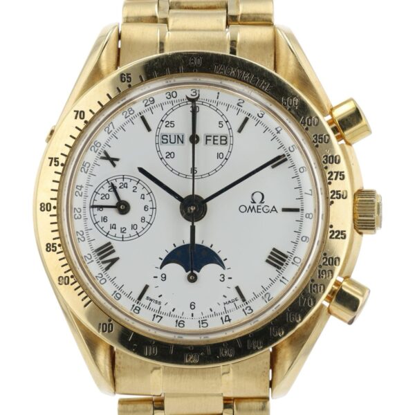Omega Speedmaster 18k Yellow Gold White Dial 39mm Automatic Mens Watch 175.0034