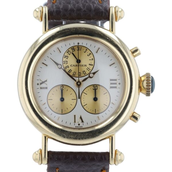57_25f0f0da-db11-4031-ad02-71ef901c1b7a Cartier Diablo 18k Yellow Gold White Dial 32mm Quartz Movement Womens Watch 1400