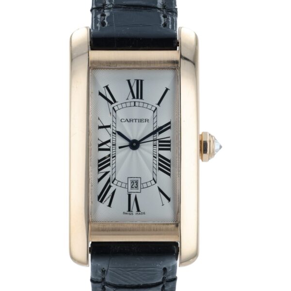 57_385f2cbe-1904-4f3c-8a06-f748cb720f45 Cartier Tank Americaine 18k Rose Gold Silver Dial 26mm Auto Mens Watch W262003