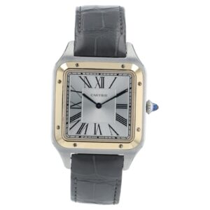 57_568ba716-08f2-4c81-80aa-cc1c00605e3c Cartier Santos Dumont Gold & Steel Silver Dial Manual Wind Men’s Watch W2SA0034