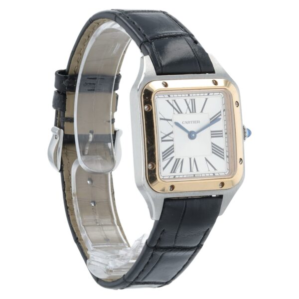 57_86c266a3-aece-46d3-be27-66538896a91b Cartier Santos Dumont Silver Dial Rose Gold & Steel 27.5mm Quartz Watch W2SA0012