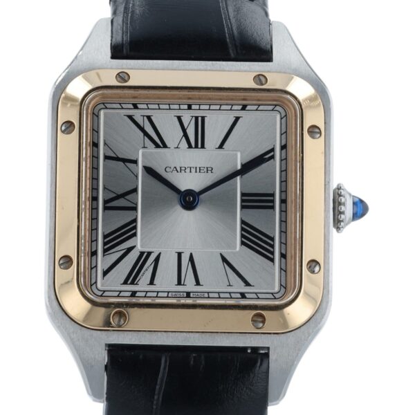 57_91bb6c99-e69c-45a0-b9ef-9590549bf42e Cartier Santos Dumont Silver Dial Rose Gold & Steel 27.5mm Quartz Watch W2SA0012