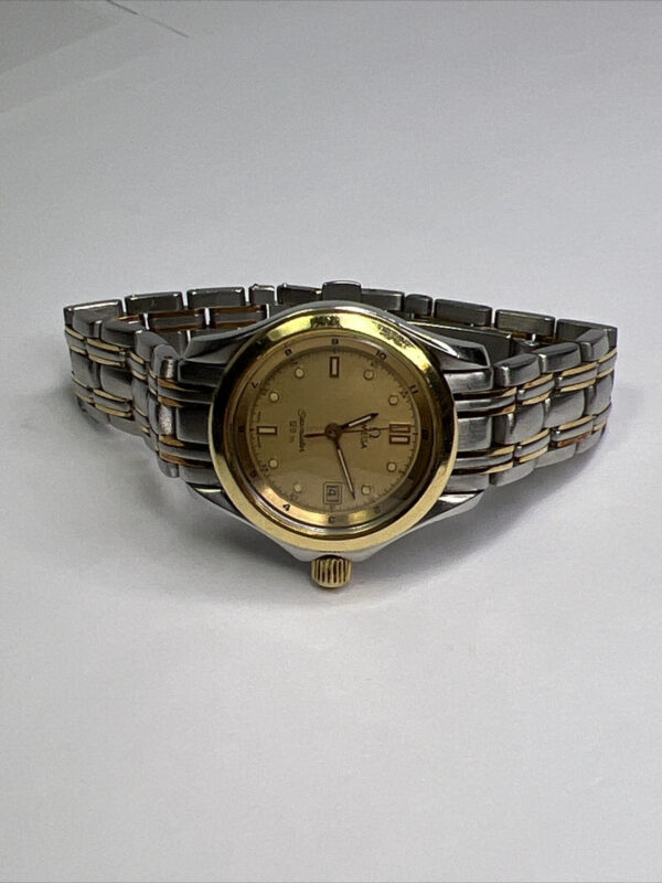 57_ae3a134a-edb1-4f0d-89e8-fbe6ab36e75c 29mm OMEGA Seamaster 120M Steel 18K Gold Bezel Quartz Women’s Date Watch – READ