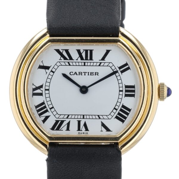 57_c14d1b27-a7b4-4ce7-8a29-e911c99b0aae Cartier Stepped Ellipse 18k Yellow Gold 28mm White Dial Manual Wind Watch 7809