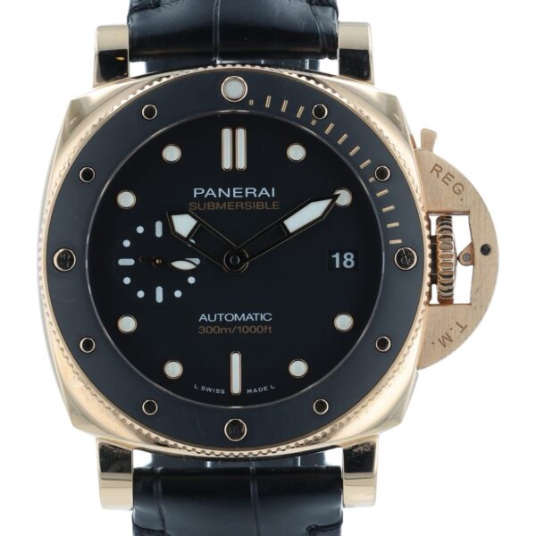 Panerai Submersible 18k Rose Gold Black Dial 42mm Automatic Mens Watch PAM01164