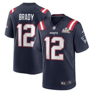 Men's New England Patriots #12 Tom Brady Navy Super Bowl LX Patch Game Jersey